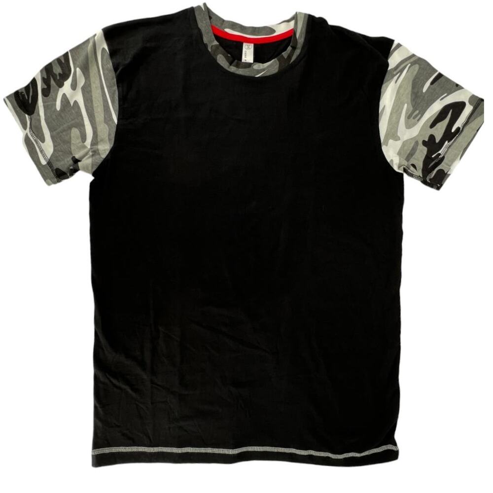 Code Five Men Black Camo Short Sleeve Tee Shirt Top Medium 100% Cotton